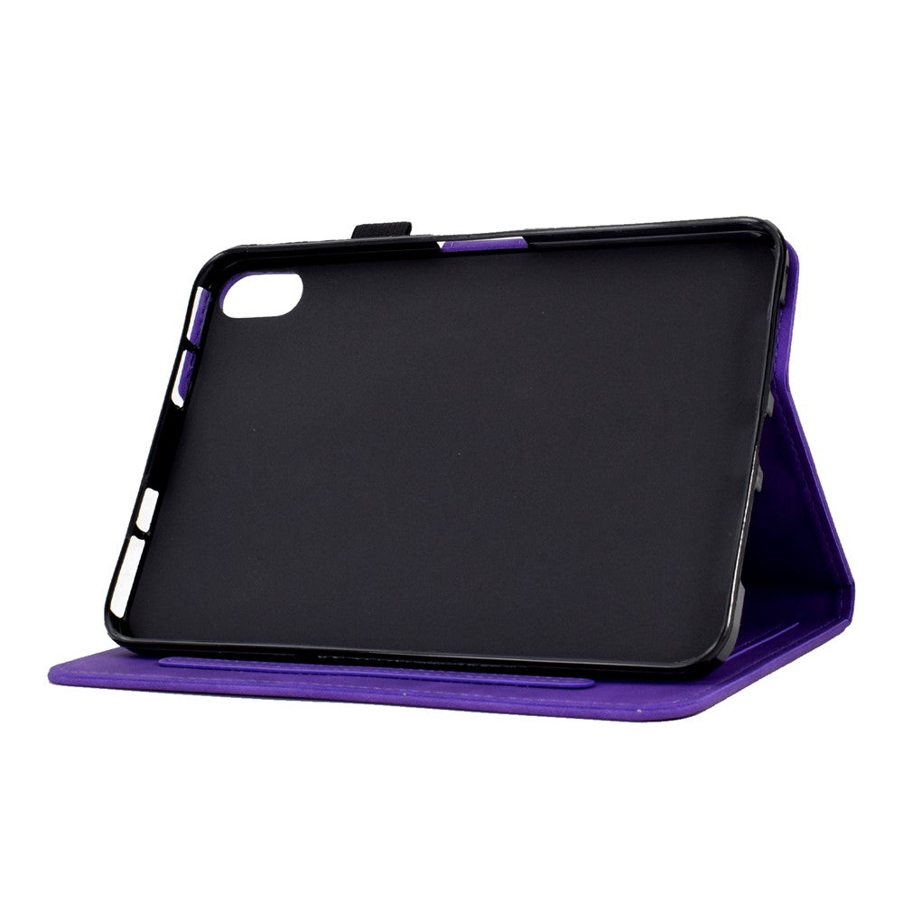 For Lenovo Tab P11 / J606F Butterfly Flower Pattern Imprinted PU Leather Stitching Line Smart Tablet Cover with Card Holder Stand Shockproof Case - Purple