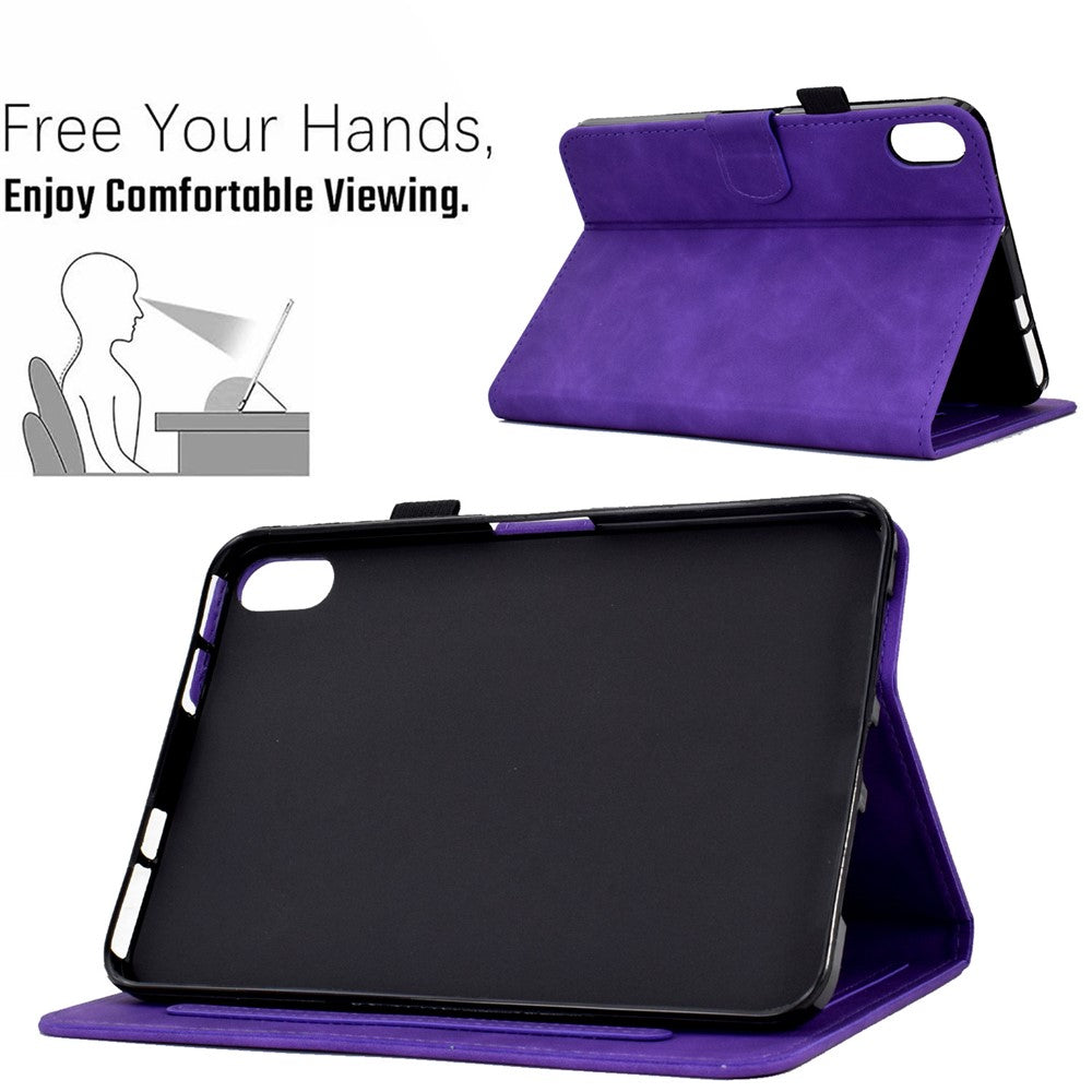 For Lenovo Tab P11 / J606F Butterfly Flower Pattern Imprinted PU Leather Stitching Line Smart Tablet Cover with Card Holder Stand Shockproof Case - Purple