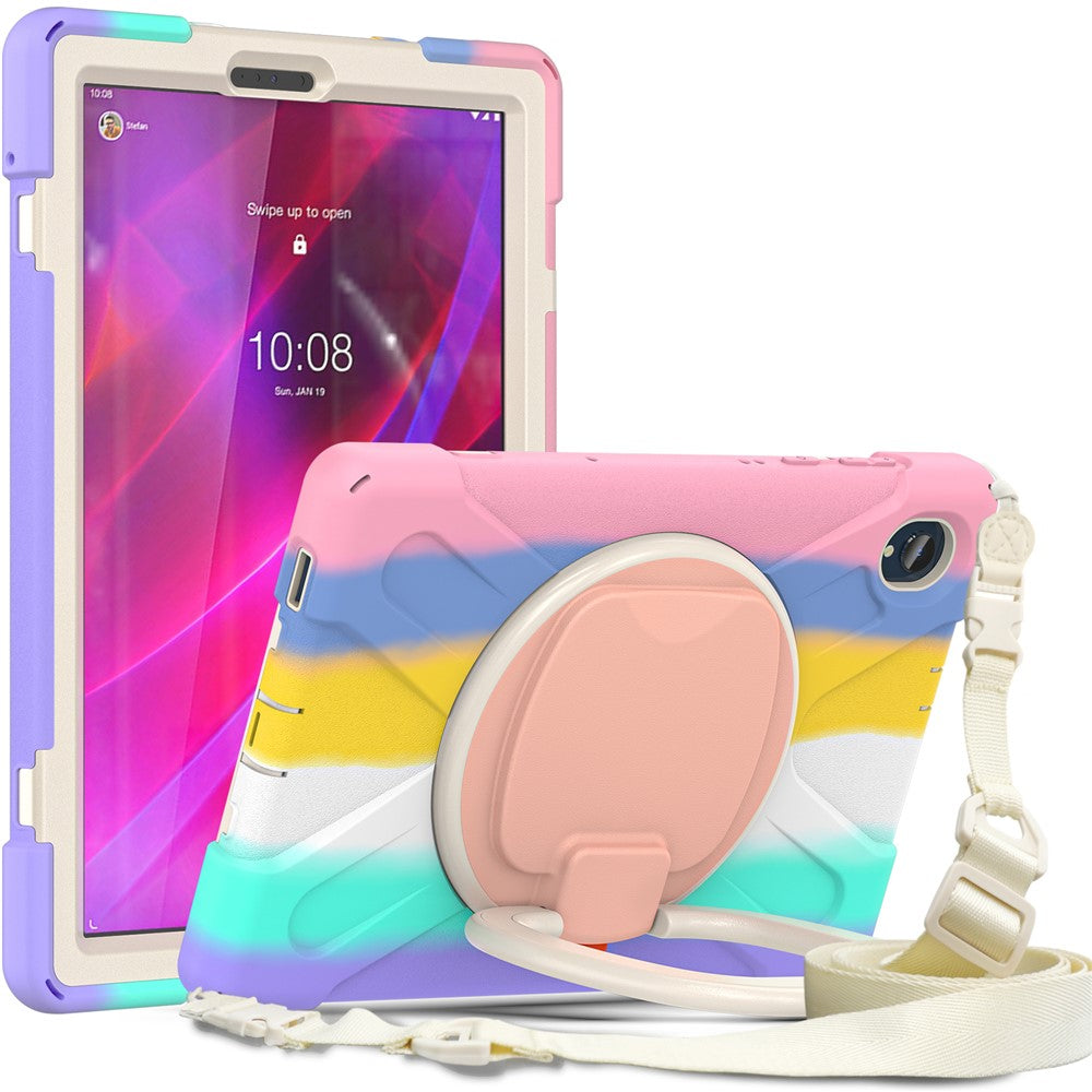 For Lenovo Tab M10 Plus 10.3 inch X606F / 606X / K10 PC+Silicone Tablet Case Rotary Kickstand Anti-drop Protective Cover with Shoulder Strap - Colorful Pink