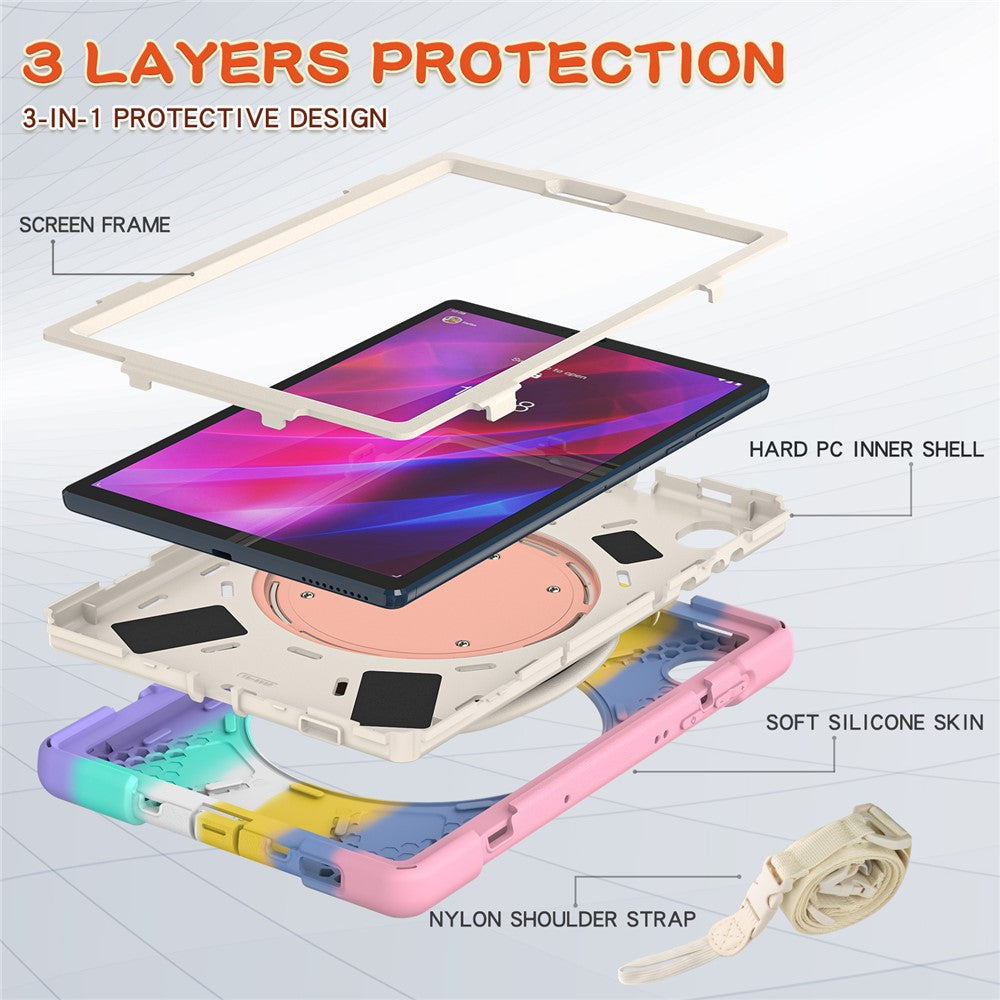 For Lenovo Tab M10 Plus 10.3 inch X606F / 606X / K10 PC+Silicone Tablet Case Rotary Kickstand Anti-drop Protective Cover with Shoulder Strap - Colorful Pink