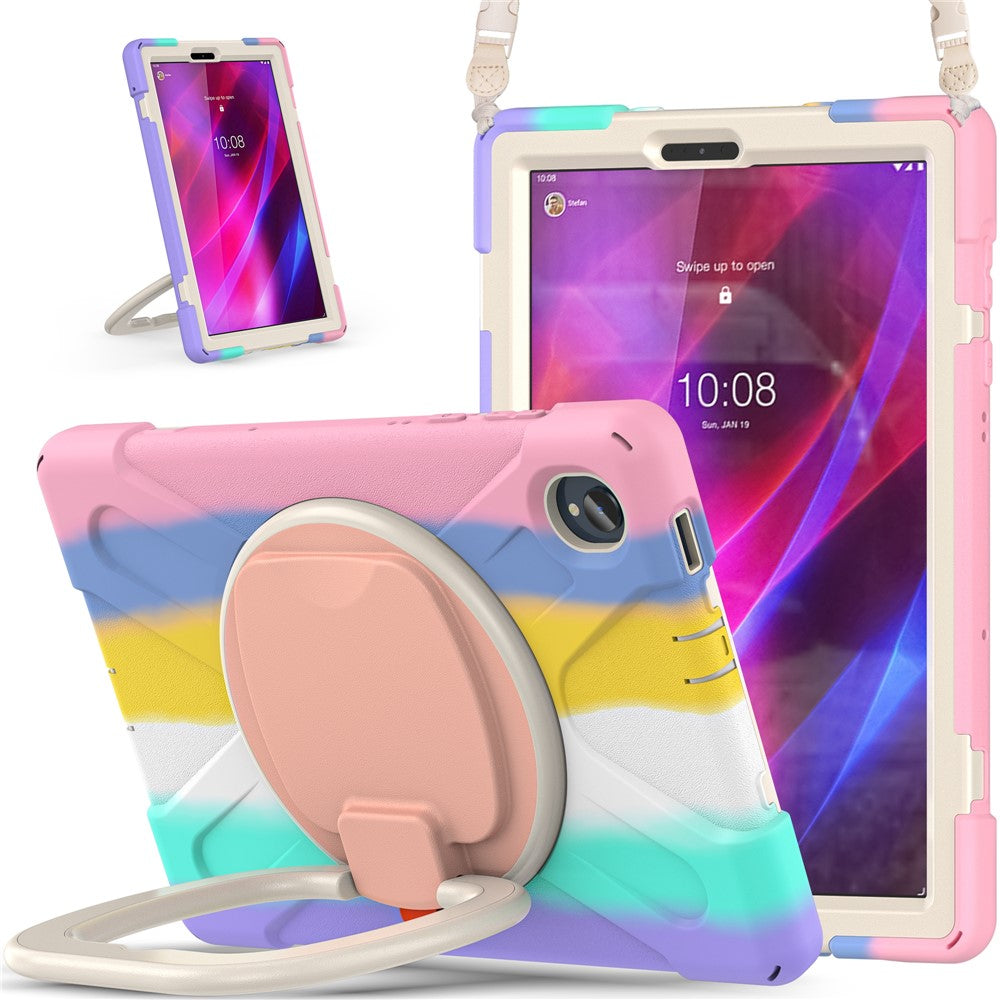 For Lenovo Tab M10 Plus 10.3 inch X606F / 606X / K10 PC+Silicone Tablet Case Rotary Kickstand Anti-drop Protective Cover with Shoulder Strap - Colorful Pink