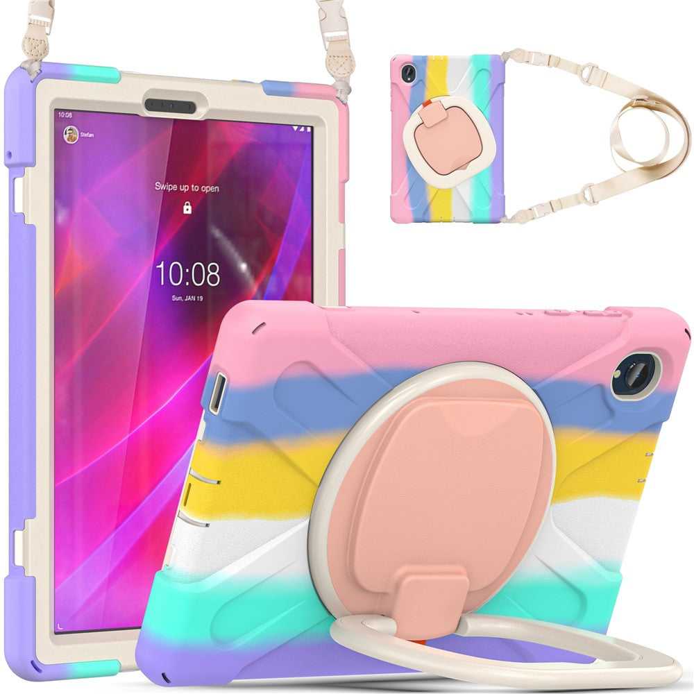 For Lenovo Tab M10 Plus 10.3 inch X606F / 606X / K10 PC+Silicone Tablet Case Rotary Kickstand Anti-drop Protective Cover with Shoulder Strap - Colorful Pink