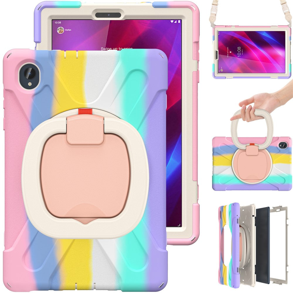 For Lenovo Tab M10 Plus 10.3 inch X606F / 606X / K10 PC+Silicone Tablet Case Rotary Kickstand Anti-drop Protective Cover with Shoulder Strap - Colorful Pink