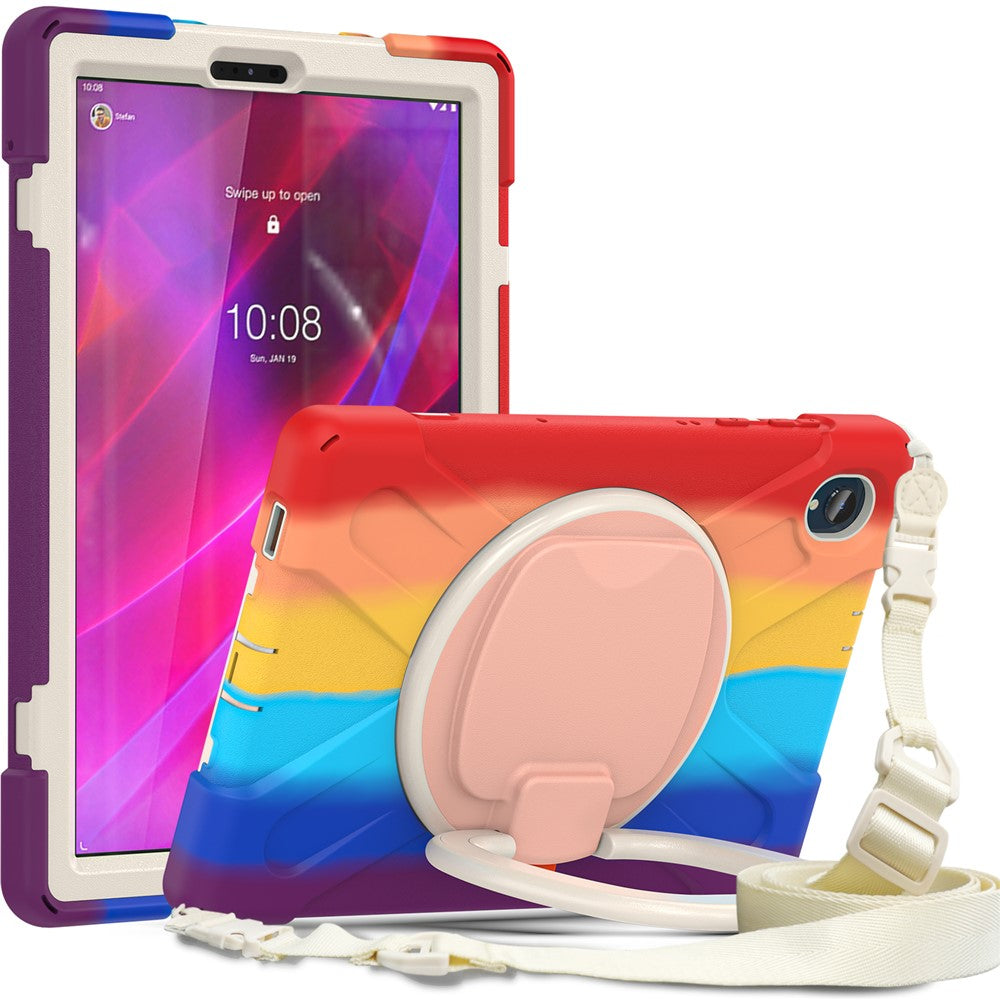 For Lenovo Tab M10 Plus 10.3 inch X606F / 606X / K10 PC+Silicone Tablet Case Rotary Kickstand Anti-drop Protective Cover with Shoulder Strap - Colorful Red