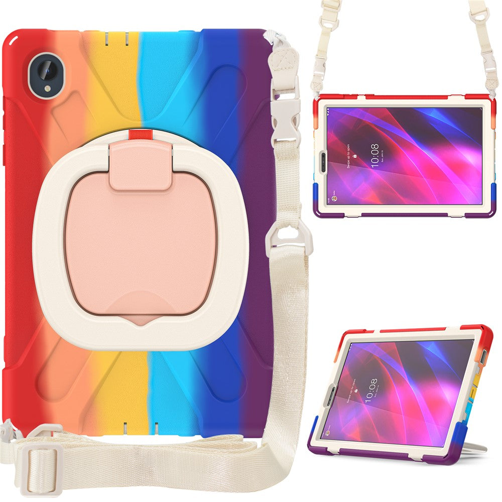 For Lenovo Tab M10 Plus 10.3 inch X606F / 606X / K10 PC+Silicone Tablet Case Rotary Kickstand Anti-drop Protective Cover with Shoulder Strap - Colorful Red