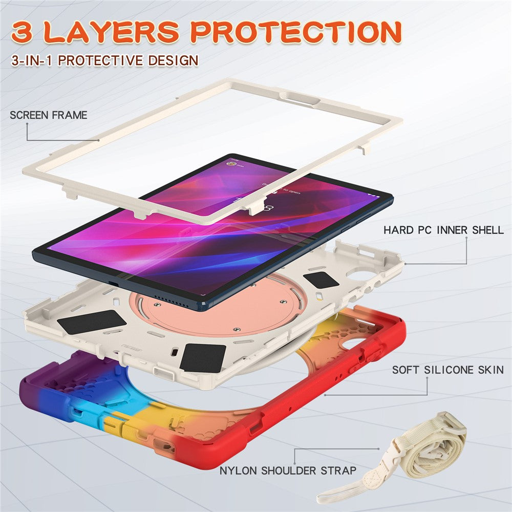 For Lenovo Tab M10 Plus 10.3 inch X606F / 606X / K10 PC+Silicone Tablet Case Rotary Kickstand Anti-drop Protective Cover with Shoulder Strap - Colorful Red