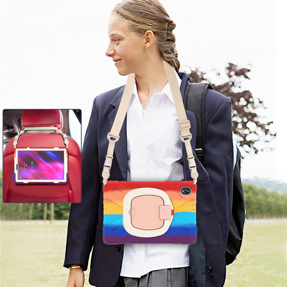 For Lenovo Tab M10 Plus 10.3 inch X606F / 606X / K10 PC+Silicone Tablet Case Rotary Kickstand Anti-drop Protective Cover with Shoulder Strap - Colorful Red