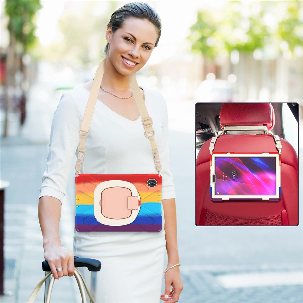 For Lenovo Tab M10 Plus 10.3 inch X606F / 606X / K10 PC+Silicone Tablet Case Rotary Kickstand Anti-drop Protective Cover with Shoulder Strap - Colorful Red