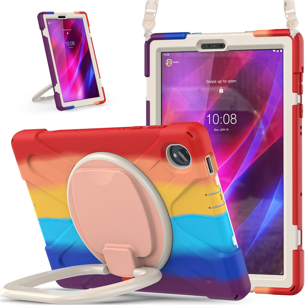 For Lenovo Tab M10 Plus 10.3 inch X606F / 606X / K10 PC+Silicone Tablet Case Rotary Kickstand Anti-drop Protective Cover with Shoulder Strap - Colorful Red