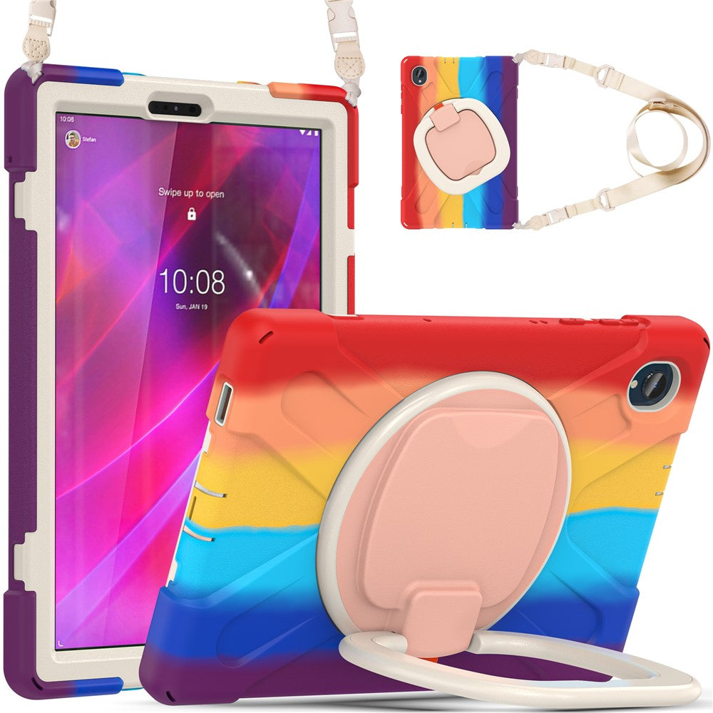 For Lenovo Tab M10 Plus 10.3 inch X606F / 606X / K10 PC+Silicone Tablet Case Rotary Kickstand Anti-drop Protective Cover with Shoulder Strap - Colorful Red