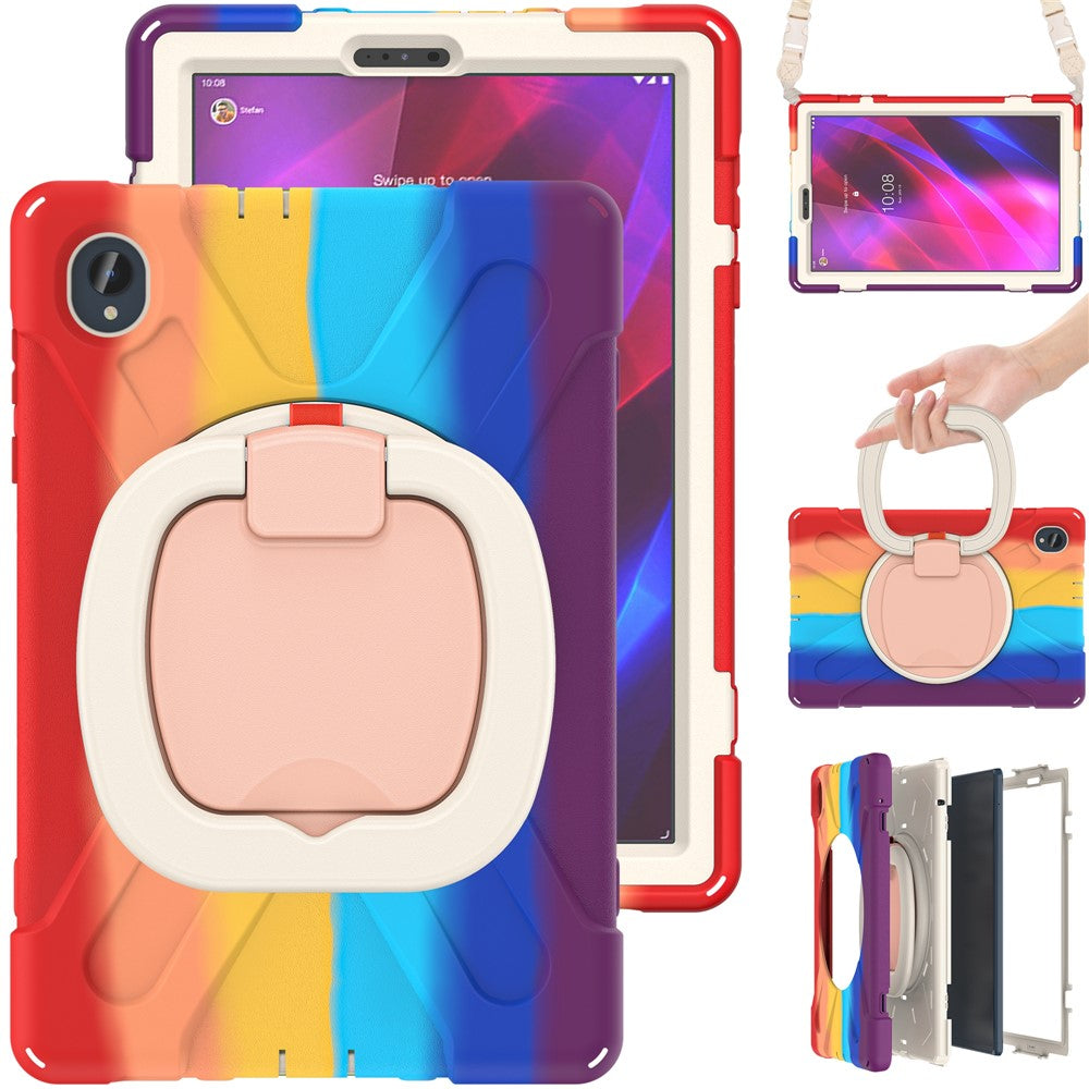 For Lenovo Tab M10 Plus 10.3 inch X606F / 606X / K10 PC+Silicone Tablet Case Rotary Kickstand Anti-drop Protective Cover with Shoulder Strap - Colorful Red