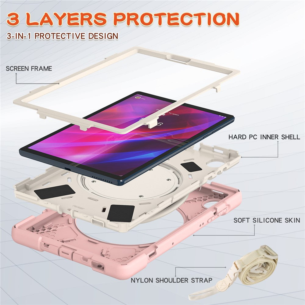 For Lenovo Tab M10 Plus 10.3 inch X606F / 606X / K10 PC+Silicone Tablet Case Rotary Kickstand Anti-drop Protective Cover with Shoulder Strap - Pink