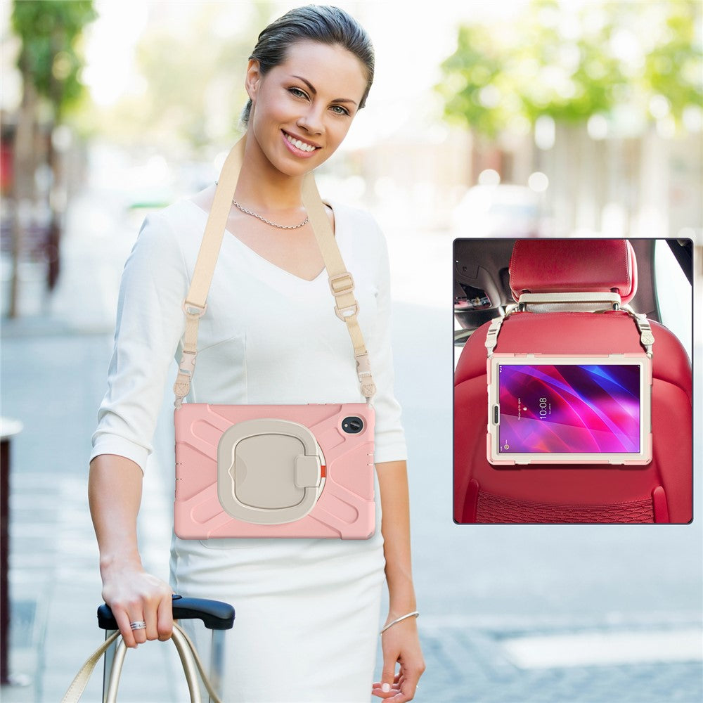 For Lenovo Tab M10 Plus 10.3 inch X606F / 606X / K10 PC+Silicone Tablet Case Rotary Kickstand Anti-drop Protective Cover with Shoulder Strap - Pink