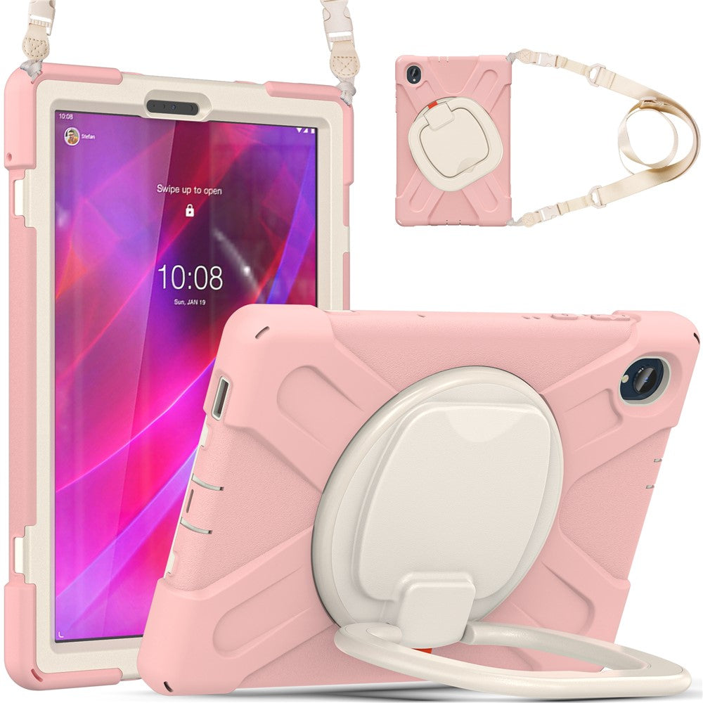 For Lenovo Tab M10 Plus 10.3 inch X606F / 606X / K10 PC+Silicone Tablet Case Rotary Kickstand Anti-drop Protective Cover with Shoulder Strap - Pink