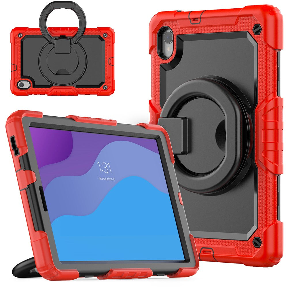 For Lenovo Tab M10 HD Gen 2 TB-306X(F) 10.1 inch Tablet Case 360-Degree Rotating Kickstand PC + Silicone Protective Cover with Shoulder Strap - Red