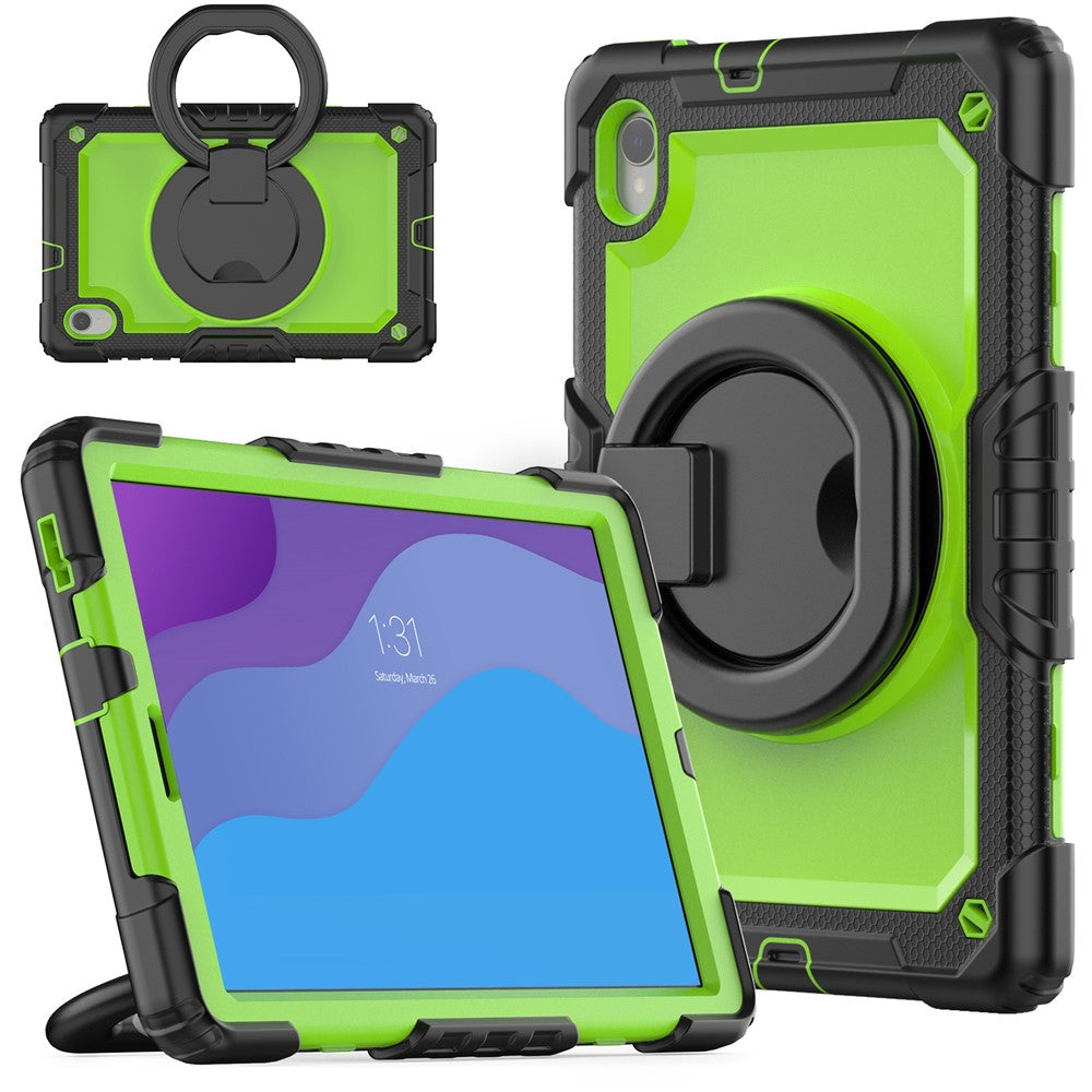 For Lenovo Tab M10 HD Gen 2 TB-306X(F) 10.1 inch Tablet Case 360-Degree Rotating Kickstand PC + Silicone Protective Cover with Shoulder Strap - Black / Lime PC
