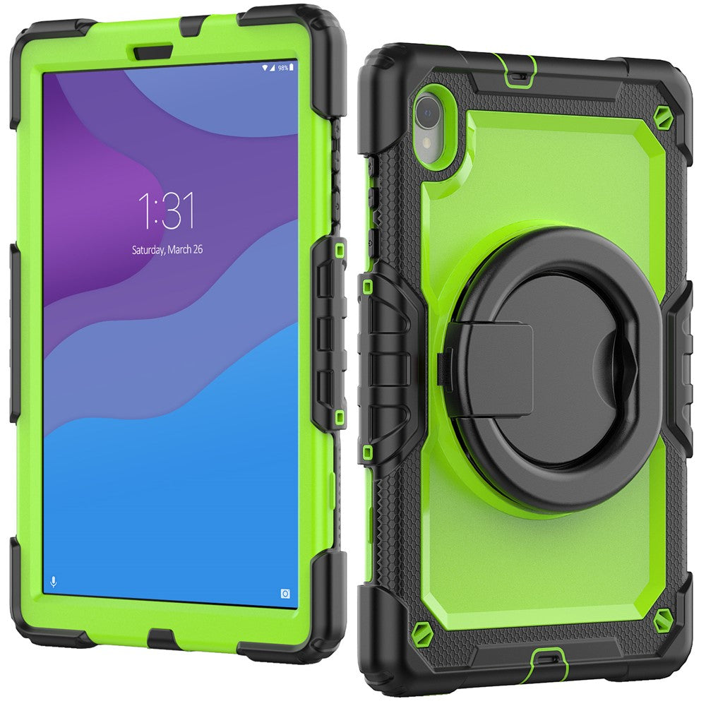 For Lenovo Tab M10 HD Gen 2 TB-306X(F) 10.1 inch Tablet Case 360-Degree Rotating Kickstand PC + Silicone Protective Cover with Shoulder Strap - Black / Lime PC