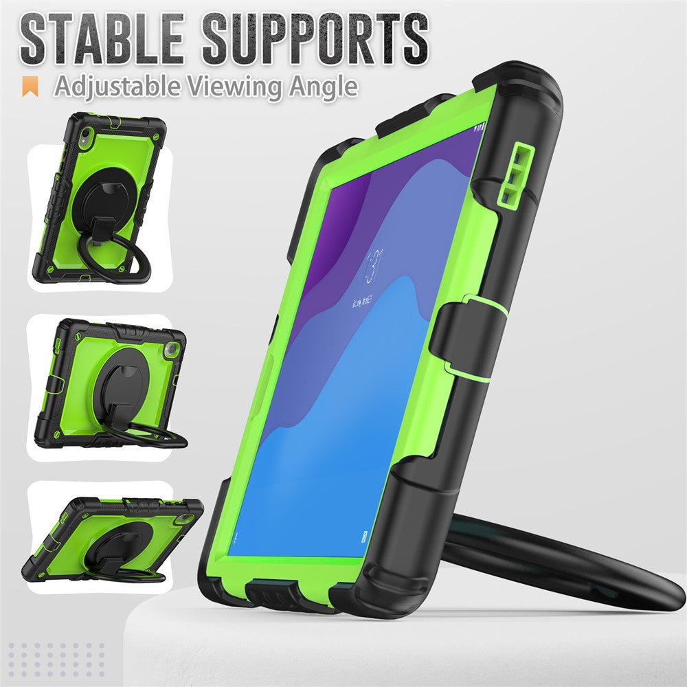 For Lenovo Tab M10 HD Gen 2 TB-306X(F) 10.1 inch Tablet Case 360-Degree Rotating Kickstand PC + Silicone Protective Cover with Shoulder Strap - Black / Lime PC