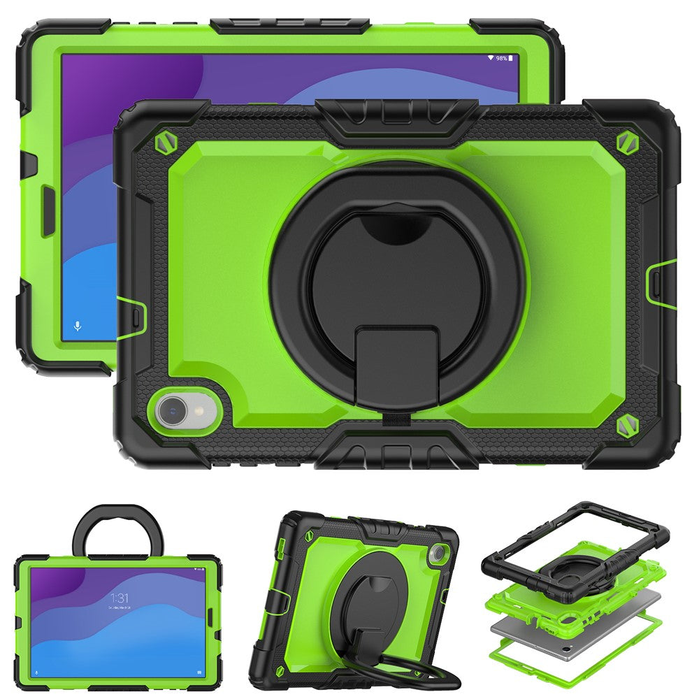 For Lenovo Tab M10 HD Gen 2 TB-306X(F) 10.1 inch Tablet Case 360-Degree Rotating Kickstand PC + Silicone Protective Cover with Shoulder Strap - Black / Lime PC