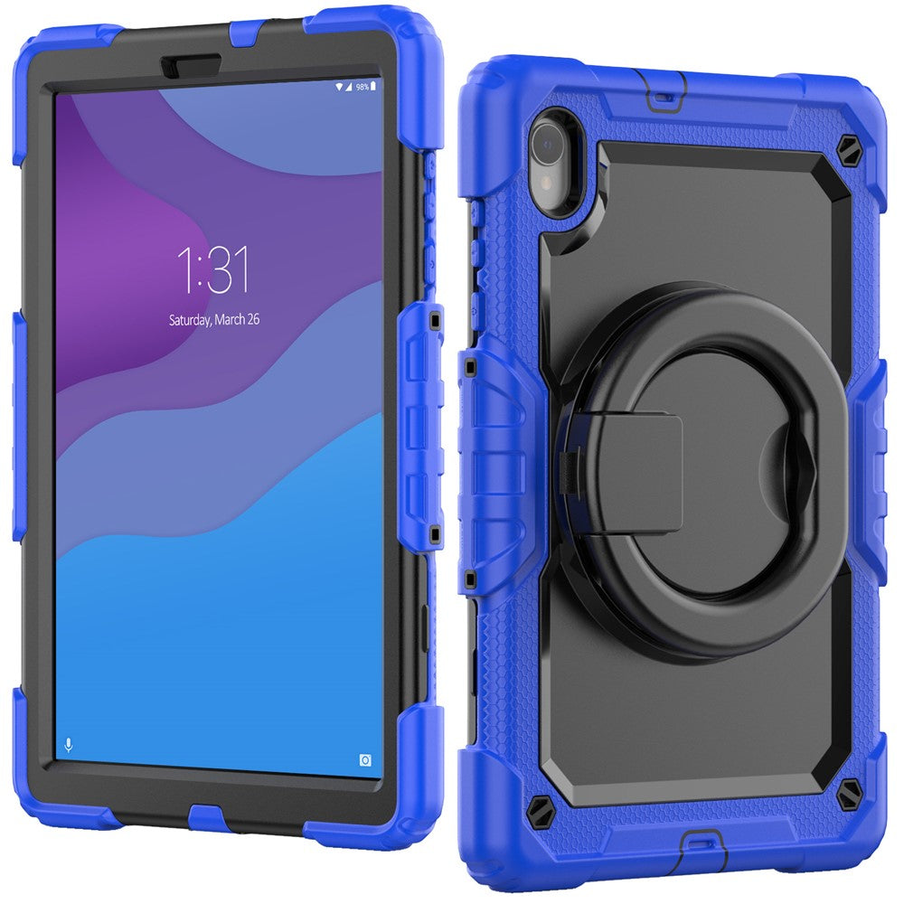 For Lenovo Tab M10 HD Gen 2 TB-306X(F) 10.1 inch Tablet Case 360-Degree Rotating Kickstand PC + Silicone Protective Cover with Shoulder Strap - Dark Blue