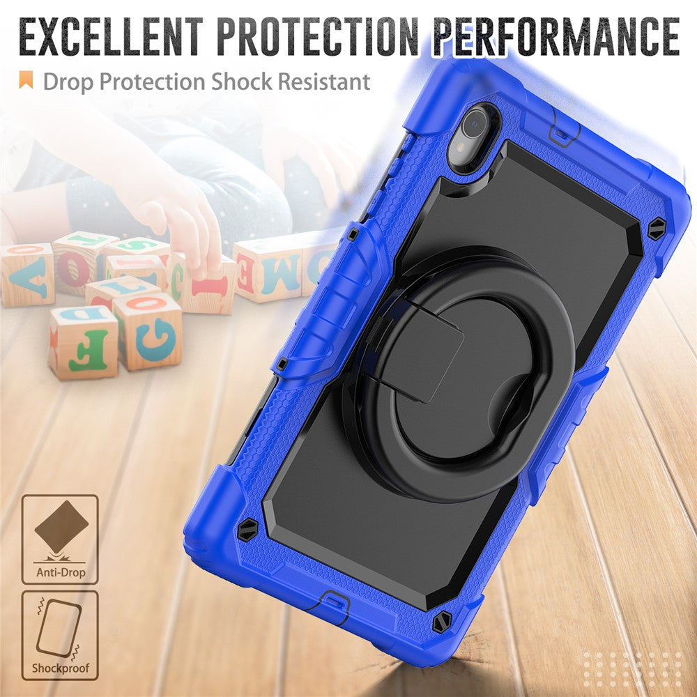 For Lenovo Tab M10 HD Gen 2 TB-306X(F) 10.1 inch Tablet Case 360-Degree Rotating Kickstand PC + Silicone Protective Cover with Shoulder Strap - Dark Blue