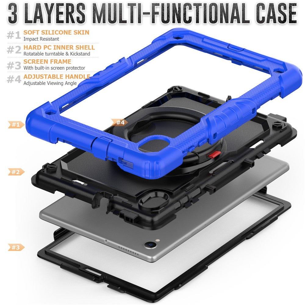 For Lenovo Tab M10 HD Gen 2 TB-306X(F) 10.1 inch Tablet Case 360-Degree Rotating Kickstand PC + Silicone Protective Cover with Shoulder Strap - Dark Blue