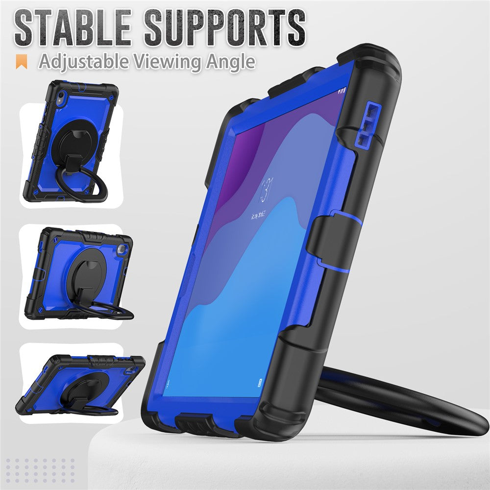For Lenovo Tab M10 HD Gen 2 TB-306X(F) 10.1 inch Tablet Case 360-Degree Rotating Kickstand PC + Silicone Protective Cover with Shoulder Strap - Black / Dark Blue PC
