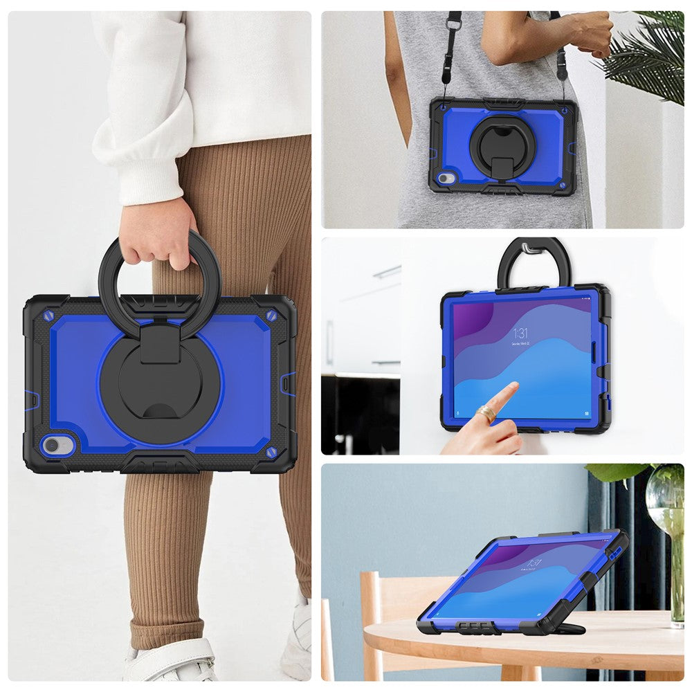 For Lenovo Tab M10 HD Gen 2 TB-306X(F) 10.1 inch Tablet Case 360-Degree Rotating Kickstand PC + Silicone Protective Cover with Shoulder Strap - Black / Dark Blue PC