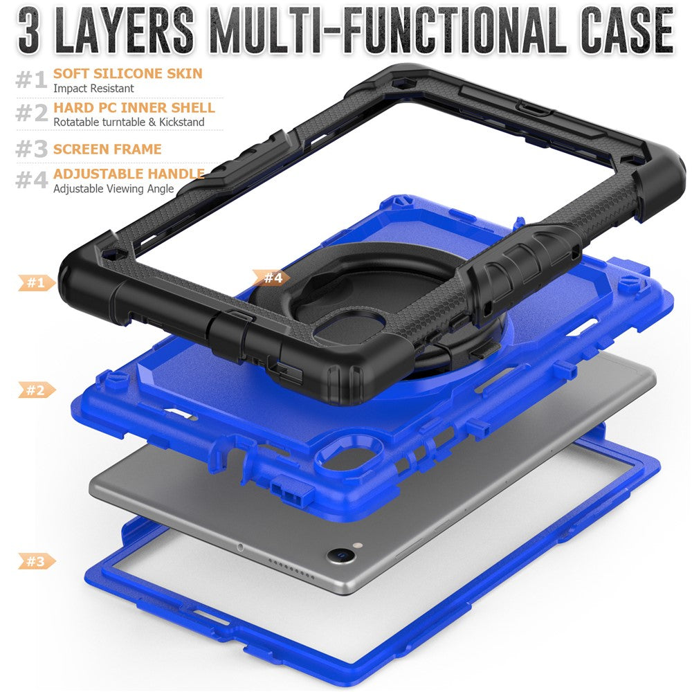 For Lenovo Tab M10 HD Gen 2 TB-306X(F) 10.1 inch Tablet Case 360-Degree Rotating Kickstand PC + Silicone Protective Cover with Shoulder Strap - Black / Dark Blue PC