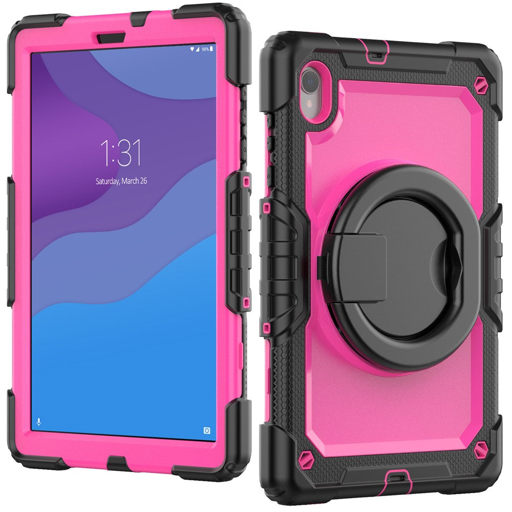 For Lenovo Tab M10 HD Gen 2 TB-306X(F) 10.1 inch Tablet Case 360-Degree Rotating Kickstand PC + Silicone Protective Cover with Shoulder Strap - Black / Rose PC