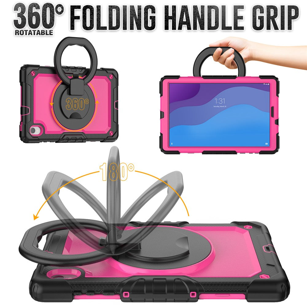 For Lenovo Tab M10 HD Gen 2 TB-306X(F) 10.1 inch Tablet Case 360-Degree Rotating Kickstand PC + Silicone Protective Cover with Shoulder Strap - Black / Rose PC