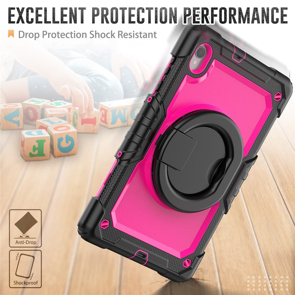 For Lenovo Tab M10 HD Gen 2 TB-306X(F) 10.1 inch Tablet Case 360-Degree Rotating Kickstand PC + Silicone Protective Cover with Shoulder Strap - Black / Rose PC