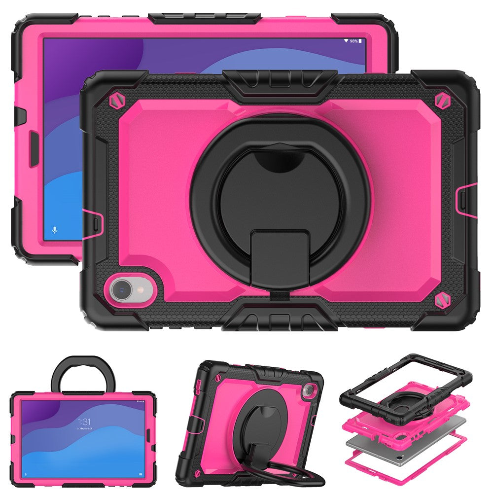 For Lenovo Tab M10 HD Gen 2 TB-306X(F) 10.1 inch Tablet Case 360-Degree Rotating Kickstand PC + Silicone Protective Cover with Shoulder Strap - Black / Rose PC