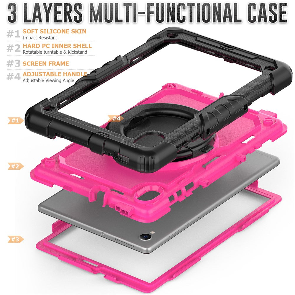 For Lenovo Tab M10 HD Gen 2 TB-306X(F) 10.1 inch Tablet Case 360-Degree Rotating Kickstand PC + Silicone Protective Cover with Shoulder Strap - Black / Rose PC