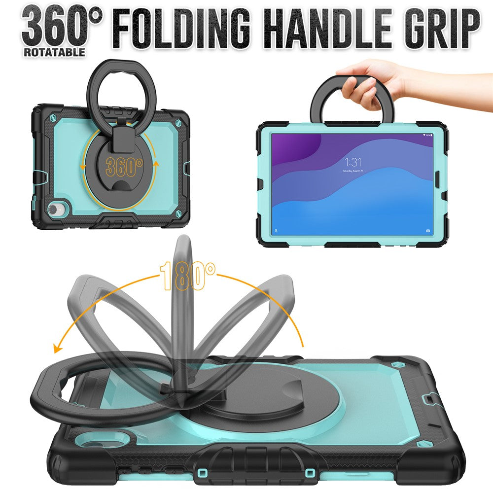 For Lenovo Tab M10 HD Gen 2 TB-306X(F) 10.1 inch Tablet Case 360-Degree Rotating Kickstand PC + Silicone Protective Cover with Shoulder Strap - Black / Baby Blue PC