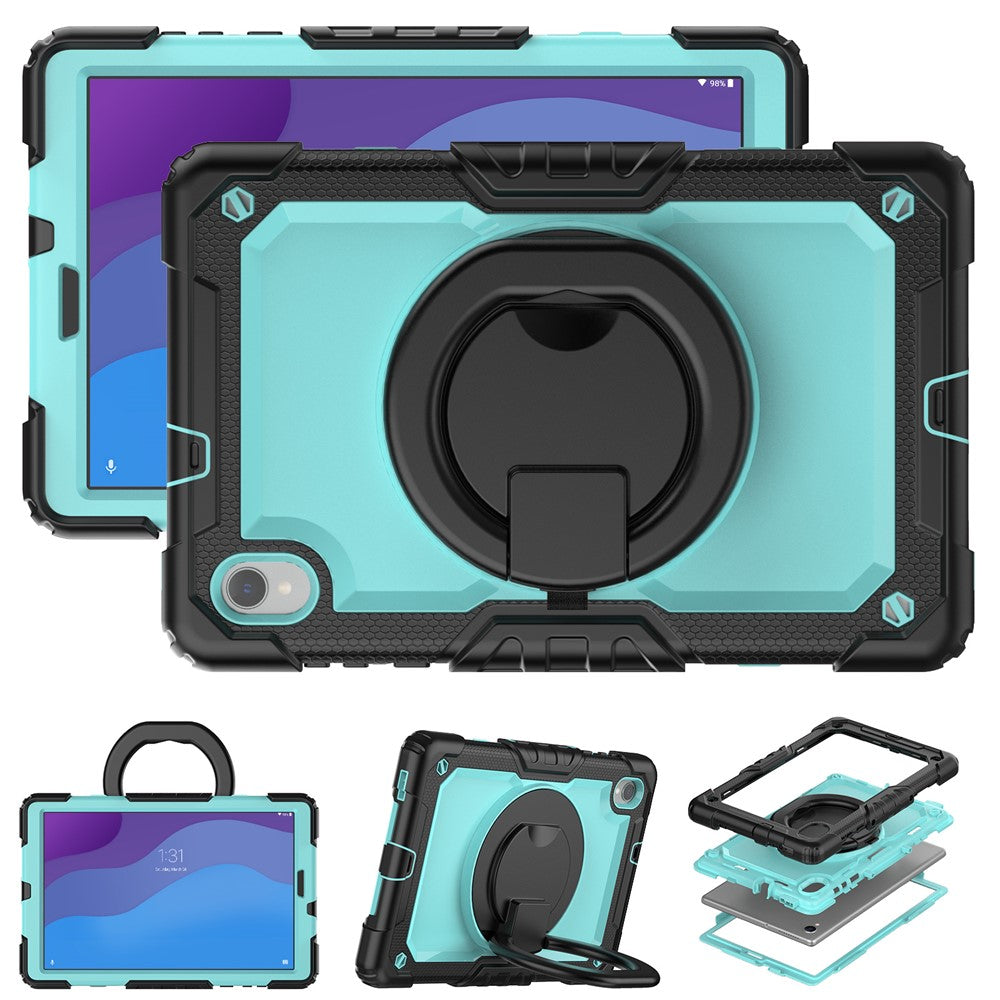 For Lenovo Tab M10 HD Gen 2 TB-306X(F) 10.1 inch Tablet Case 360-Degree Rotating Kickstand PC + Silicone Protective Cover with Shoulder Strap - Black / Baby Blue PC