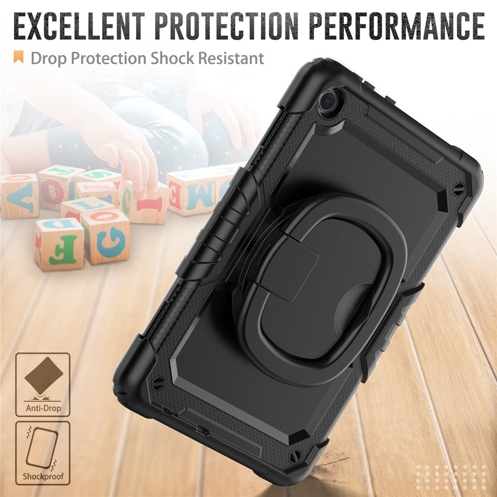 For Lenovo Tab M10 (Gen 3) TB-328FU / TB-328XU PC + Silicone Tablet Cover 360-Degree Rotating Kickstand Anti-drop Case with Shoulder Strap - Black