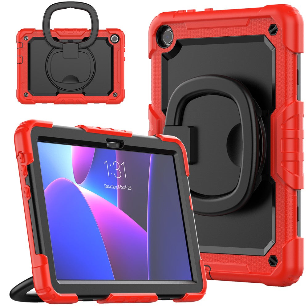For Lenovo Tab M10 (Gen 3) TB-328FU / TB-328XU PC + Silicone Tablet Cover 360-Degree Rotating Kickstand Anti-drop Case with Shoulder Strap - Red