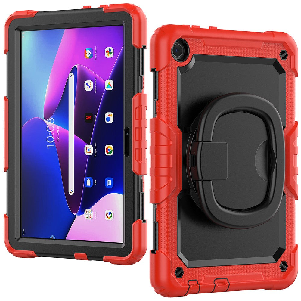 For Lenovo Tab M10 (Gen 3) TB-328FU / TB-328XU PC + Silicone Tablet Cover 360-Degree Rotating Kickstand Anti-drop Case with Shoulder Strap - Red