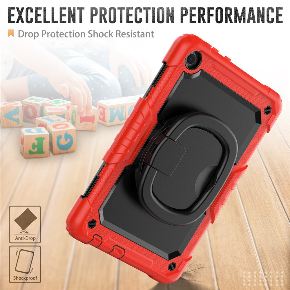 For Lenovo Tab M10 (Gen 3) TB-328FU / TB-328XU PC + Silicone Tablet Cover 360-Degree Rotating Kickstand Anti-drop Case with Shoulder Strap - Red
