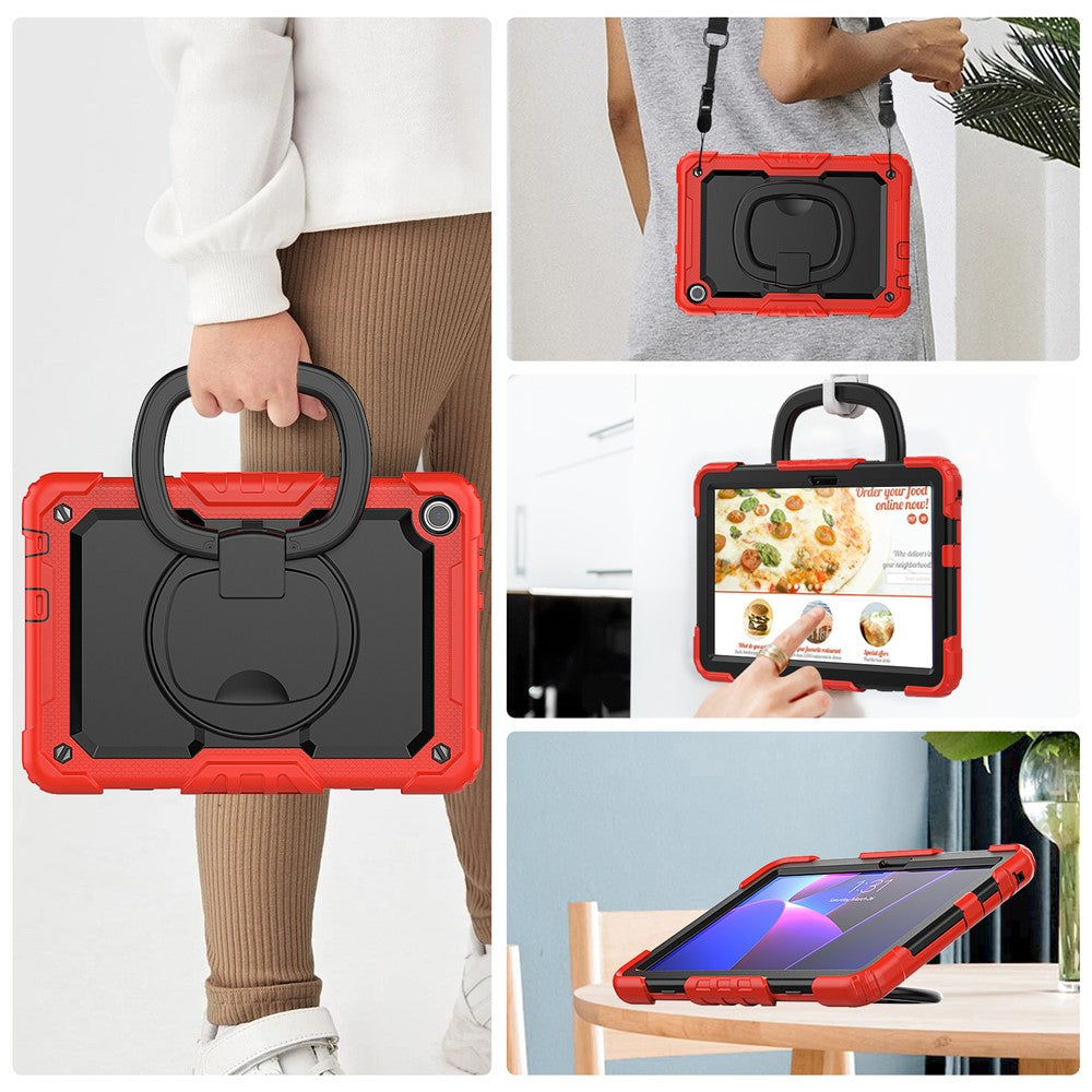 For Lenovo Tab M10 (Gen 3) TB-328FU / TB-328XU PC + Silicone Tablet Cover 360-Degree Rotating Kickstand Anti-drop Case with Shoulder Strap - Red