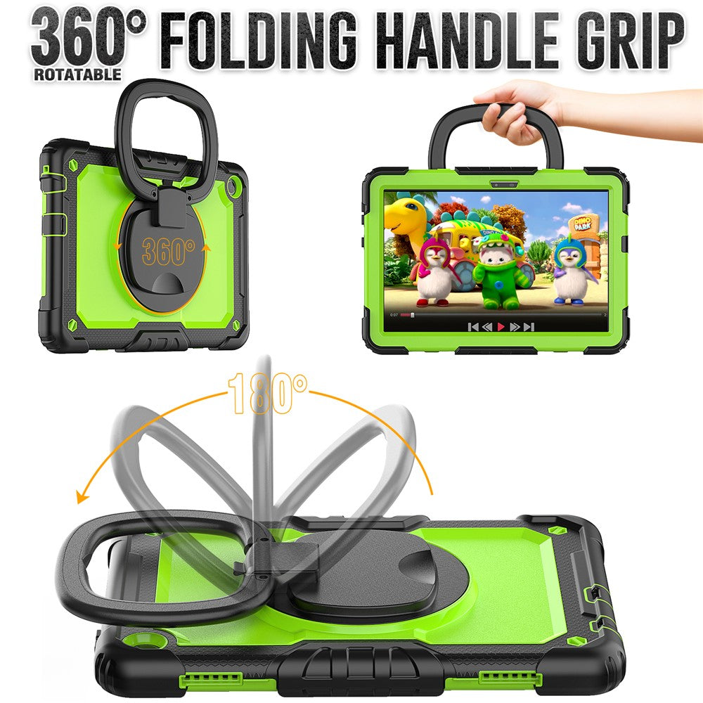 For Lenovo Tab M10 (Gen 3) TB-328FU / TB-328XU PC + Silicone Tablet Cover 360-Degree Rotating Kickstand Anti-drop Case with Shoulder Strap - Black / Lime PC