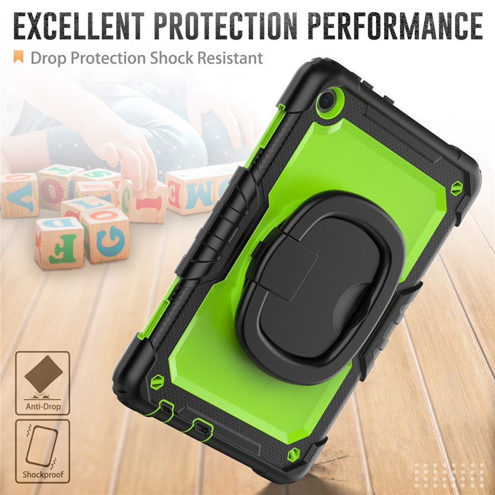 For Lenovo Tab M10 (Gen 3) TB-328FU / TB-328XU PC + Silicone Tablet Cover 360-Degree Rotating Kickstand Anti-drop Case with Shoulder Strap - Black / Lime PC