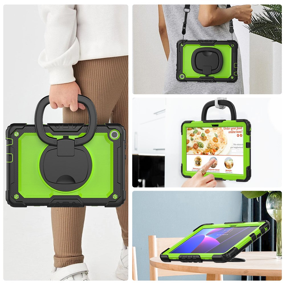 For Lenovo Tab M10 (Gen 3) TB-328FU / TB-328XU PC + Silicone Tablet Cover 360-Degree Rotating Kickstand Anti-drop Case with Shoulder Strap - Black / Lime PC