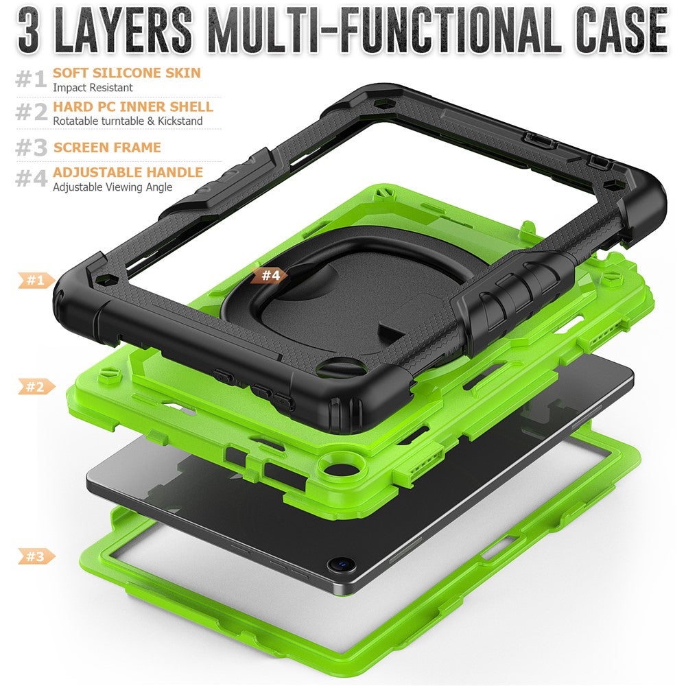 For Lenovo Tab M10 (Gen 3) TB-328FU / TB-328XU PC + Silicone Tablet Cover 360-Degree Rotating Kickstand Anti-drop Case with Shoulder Strap - Black / Lime PC