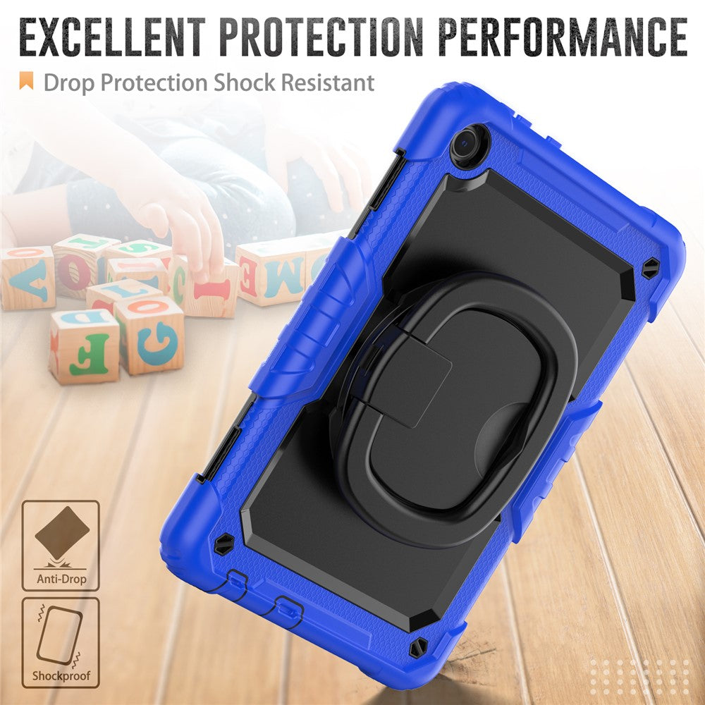 For Lenovo Tab M10 (Gen 3) TB-328FU / TB-328XU PC + Silicone Tablet Cover 360-Degree Rotating Kickstand Anti-drop Case with Shoulder Strap - Dark Blue