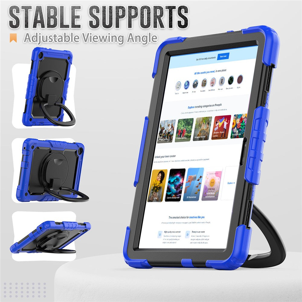 For Lenovo Tab M10 (Gen 3) TB-328FU / TB-328XU PC + Silicone Tablet Cover 360-Degree Rotating Kickstand Anti-drop Case with Shoulder Strap - Dark Blue