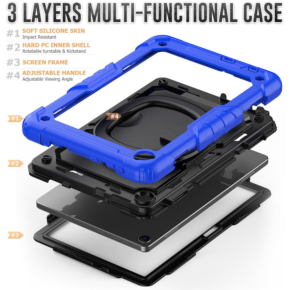 For Lenovo Tab M10 (Gen 3) TB-328FU / TB-328XU PC + Silicone Tablet Cover 360-Degree Rotating Kickstand Anti-drop Case with Shoulder Strap - Dark Blue