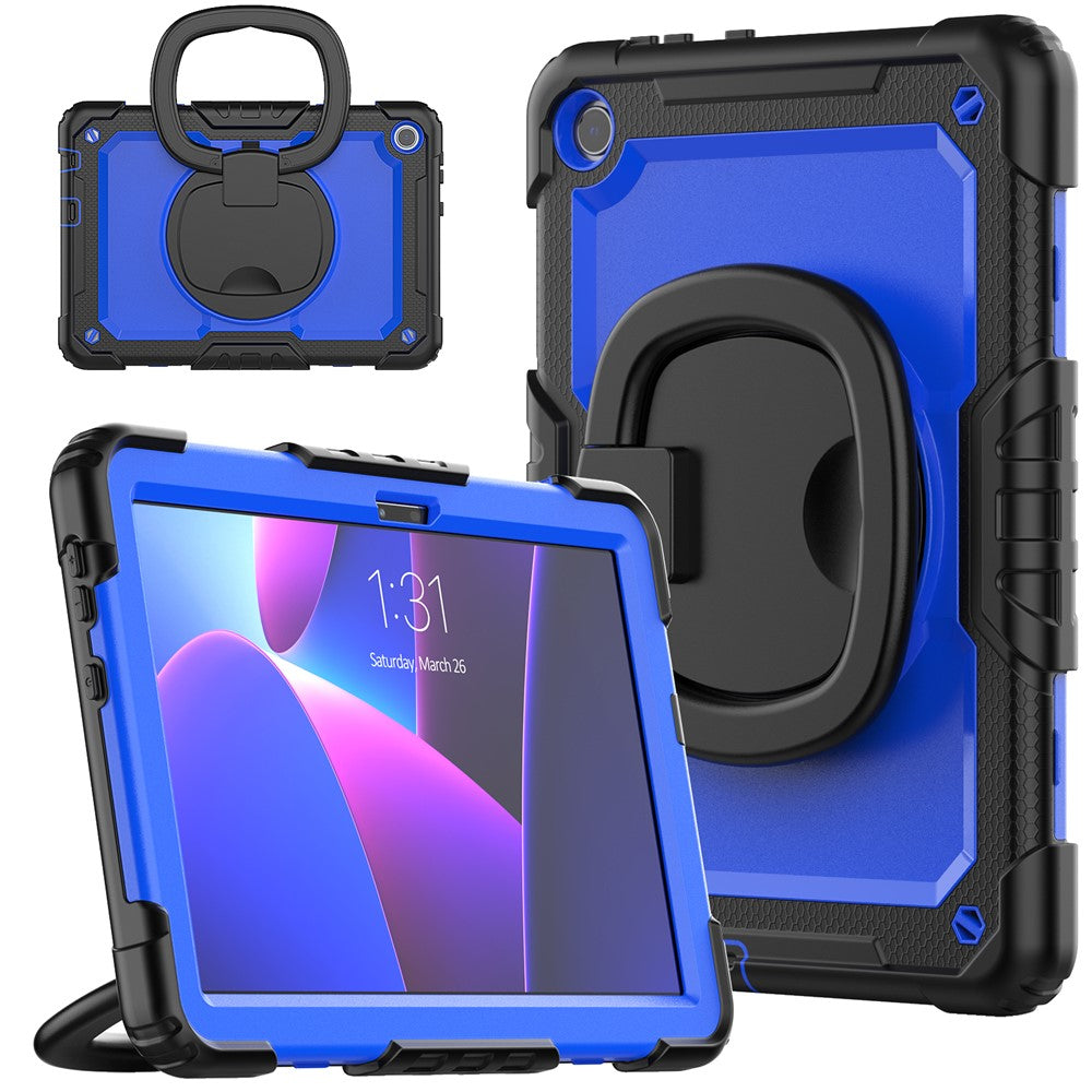 For Lenovo Tab M10 (Gen 3) TB-328FU / TB-328XU PC + Silicone Tablet Cover 360-Degree Rotating Kickstand Anti-drop Case with Shoulder Strap - Black / Dark Blue PC