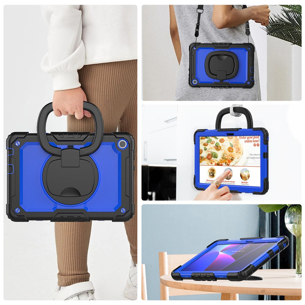 For Lenovo Tab M10 (Gen 3) TB-328FU / TB-328XU PC + Silicone Tablet Cover 360-Degree Rotating Kickstand Anti-drop Case with Shoulder Strap - Black / Dark Blue PC